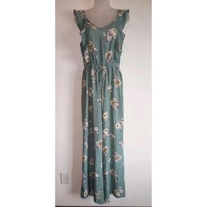Xhilaration Floral Wide Leg Jumpsuit M Green Boho Summer Romper Tie Waist Flowy
